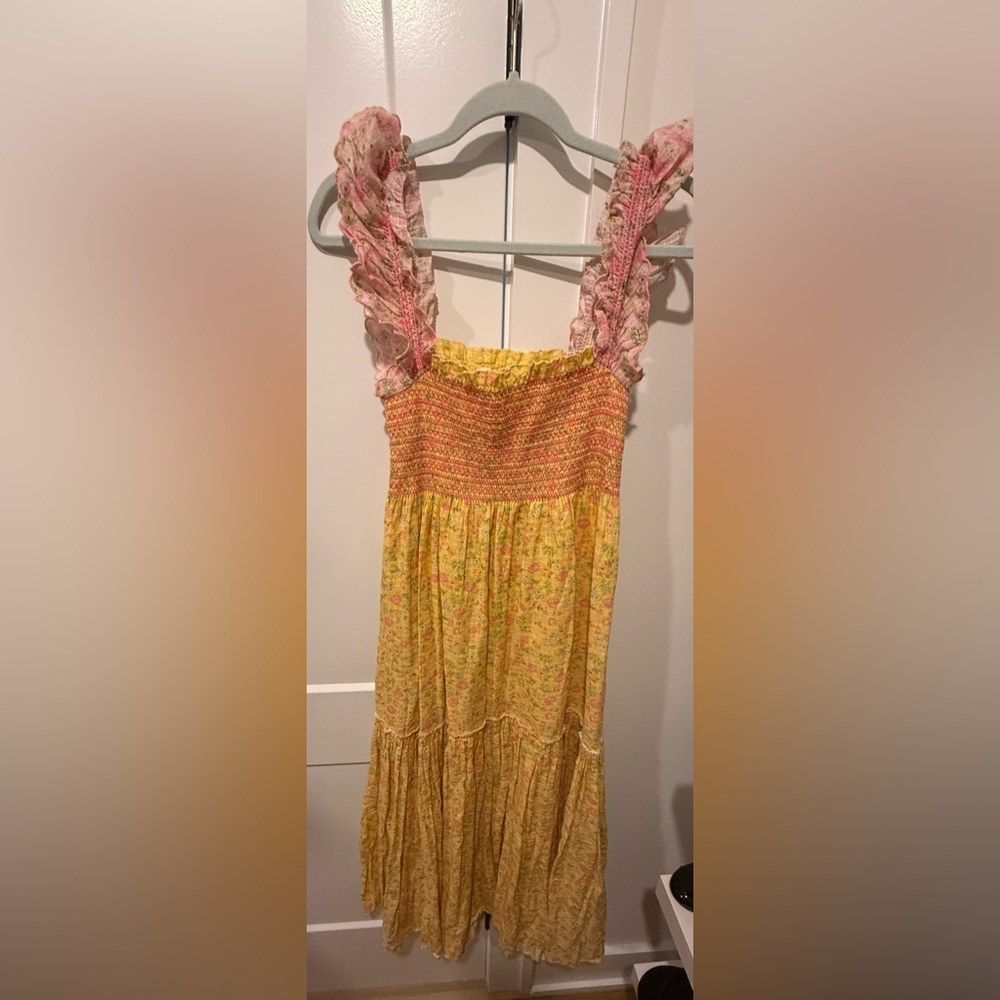 LoveShackFancy Yellow and Pink Maxi Dress